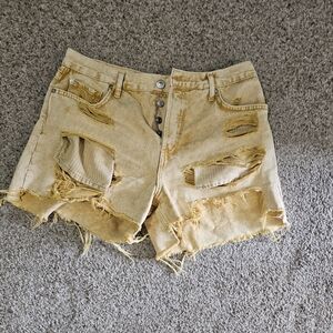 We The Free Distressed Yellow Jean Shorts